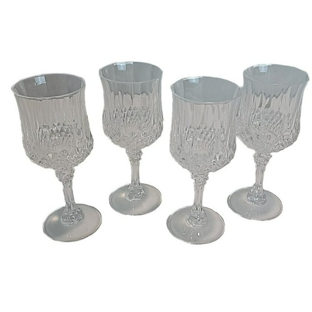 Vintage Cris D'Arques Longchamp Clear Glass Water Goblet 7" Height Lot Of 4
